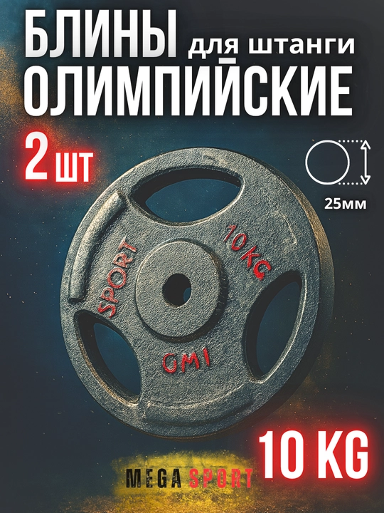 Штанги 2,5 - 5 - 7,5 - 10 кг, 2 шт., отверстия 2,5 и 50 мм, олимпийского типа