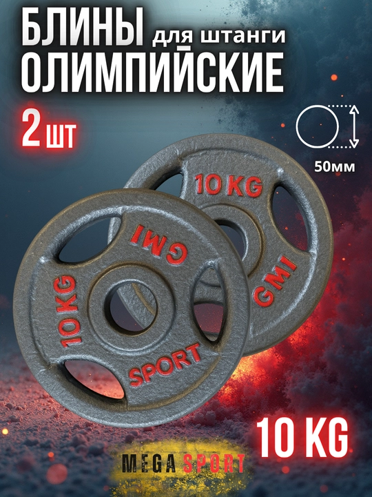 Штанги 2,5 - 5 - 7,5 - 10 кг, 2 шт., отверстия 2,5 и 50 мм, олимпийского типа