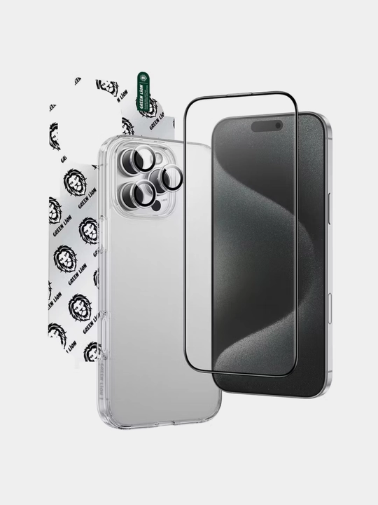 Набор 4 в 1 Green Lion Defender. Чехол, стекло, камера защита для iPhone 17-16 Pro/Pro Max