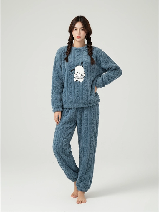 Ayollar va qizlar uchun issiq qishki flizli pijama dvoyka, komplekt shim, triko, kofta