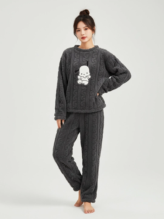 Ayollar va qizlar uchun issiq qishki flizli pijama dvoyka, komplekt shim, triko, kofta