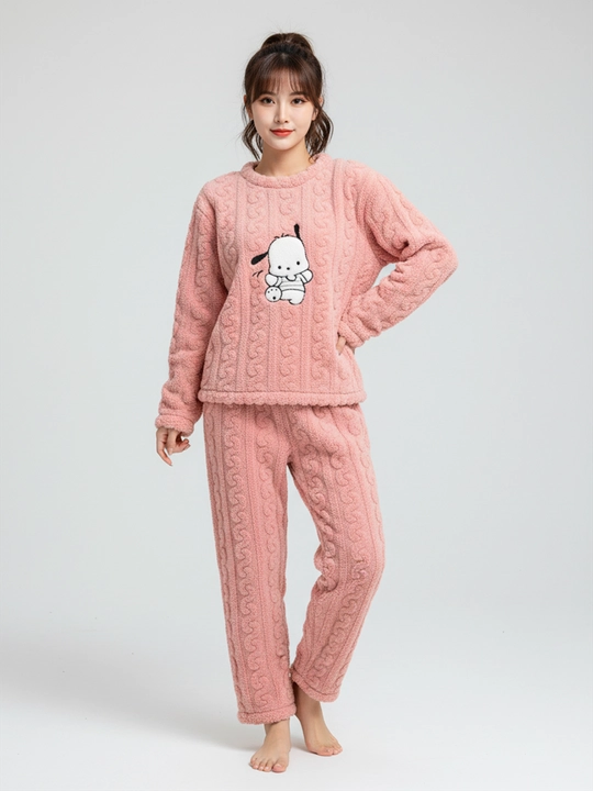 Ayollar va qizlar uchun issiq qishki flizli pijama dvoyka, komplekt shim, triko, kofta