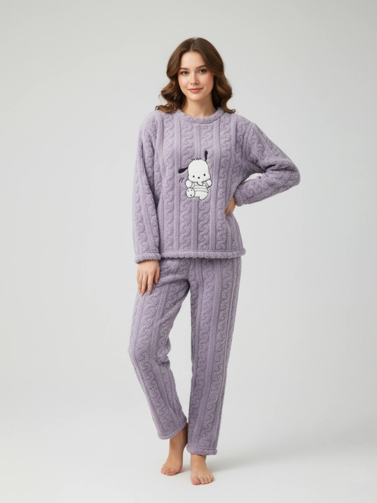 Ayollar va qizlar uchun issiq qishki flizli pijama dvoyka, komplekt shim, triko, kofta