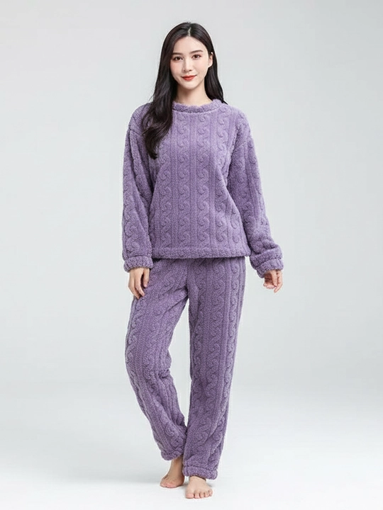 Ayollar va qizlar uchun issiq qishki flizli pijama dvoyka, komplekt shim, triko, kofta