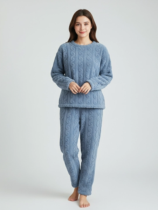 Ayollar va qizlar uchun issiq qishki flizli pijama dvoyka, komplekt shim, triko, kofta
