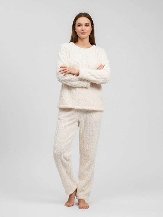 Ayollar va qizlar uchun issiq qishki flizli pijama dvoyka, komplekt shim, triko, kofta