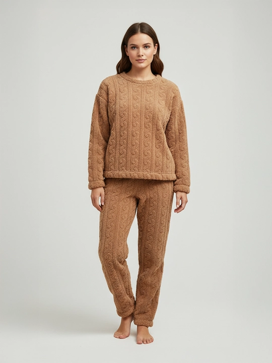 Ayollar va qizlar uchun issiq qishki flizli pijama dvoyka, komplekt shim, triko, kofta