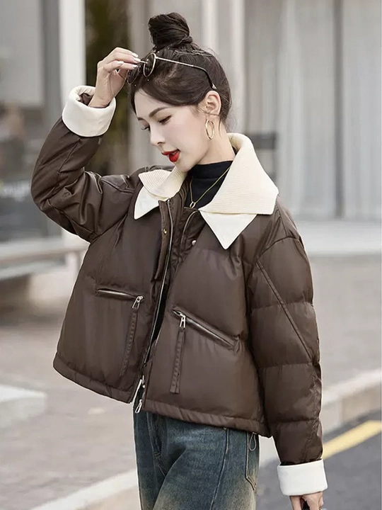 Kurtkalar ayollar uchun, oversize, qalin kapishoni bilan still koreyskiy kuz va qish uchun - 