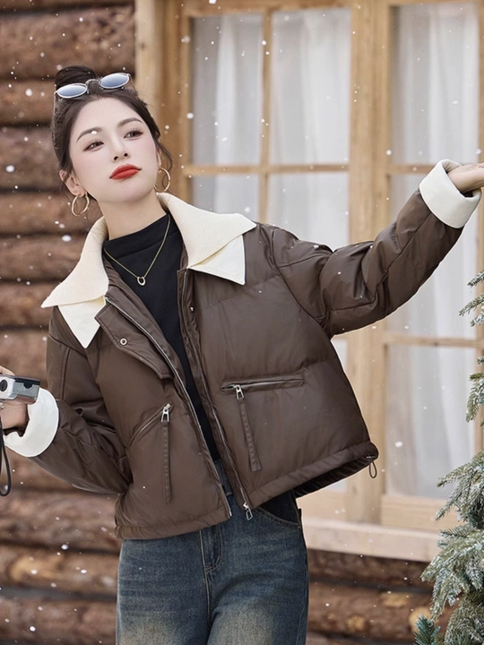 Kurtkalar ayollar uchun, oversize, qalin kapishoni bilan still koreyskiy kuz va qish uchun