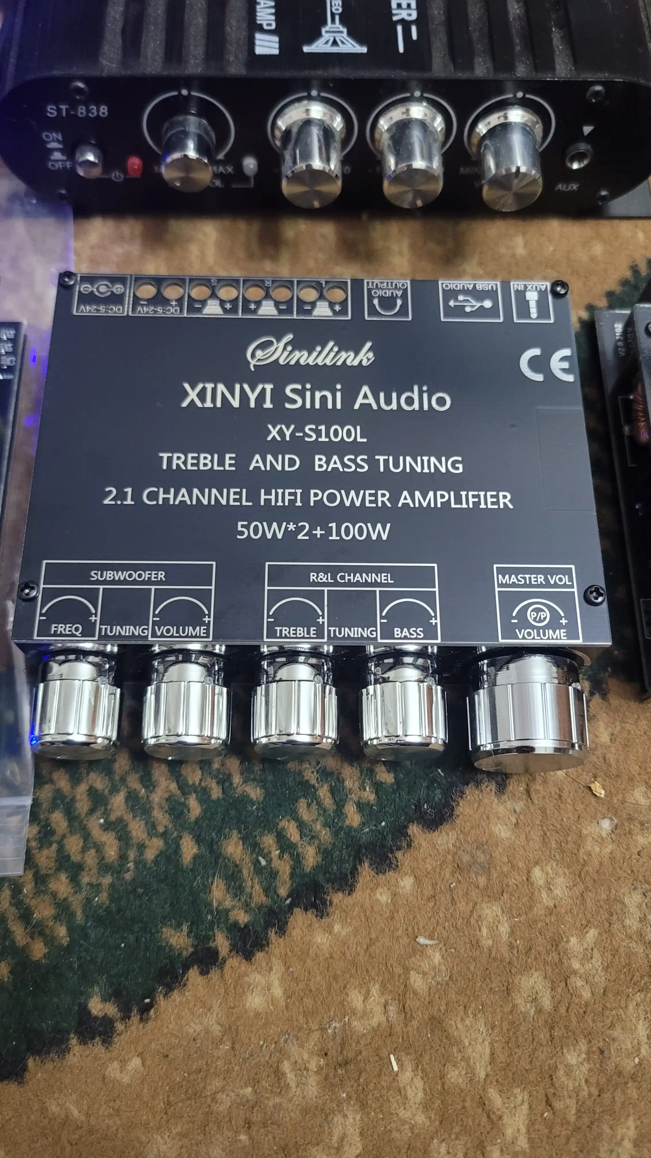XY-S100L 2.1 kanalli  Bluetooth 5.0 kuchaytirgichi 2×50 Vt+100 Vt (24V) USB AUX