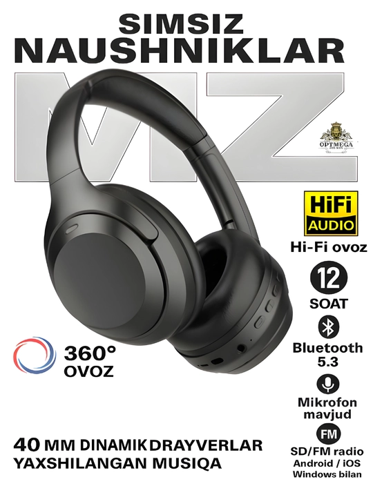 Simsiz quloqchin Bluetooth – to‘liq o‘lcham, mikrofonli, SD karta va radio C2235