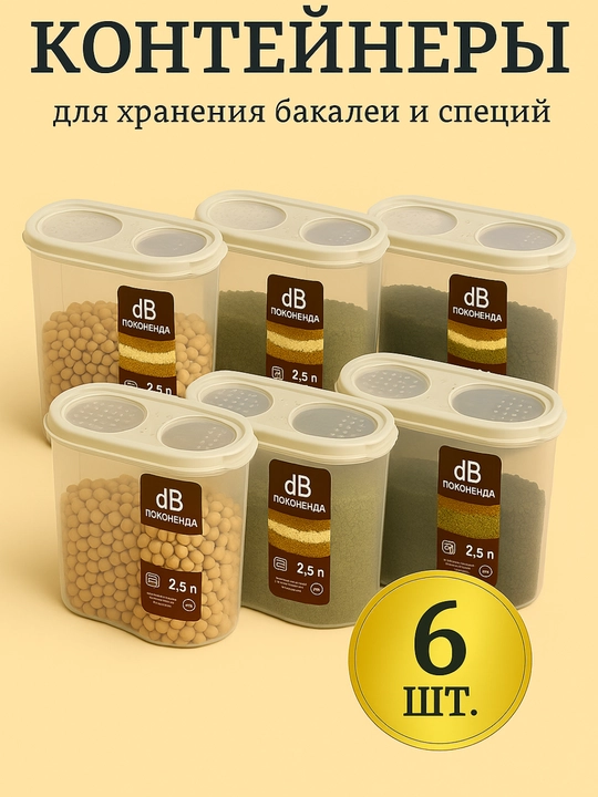 Набор контейнеров с крышками для хранения зерна, гороха, маша - 