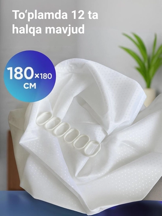 180x180 sm o‘lchamli vannaxona uchun suv o‘tkazmaydigan parda - poliester, 12 ta halqa