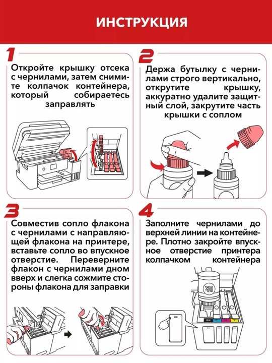 Чернила ReFill Ink GL-490, для Canon PIXMA, черный, желтый, голубой, пурпурный
