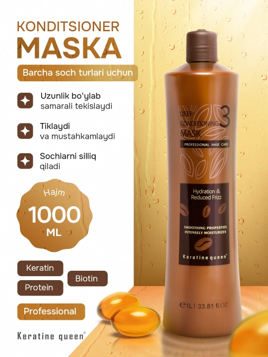 Keratine Queen professional soch uchun konditsioner niqobi, tiklovchi, 1000 ml