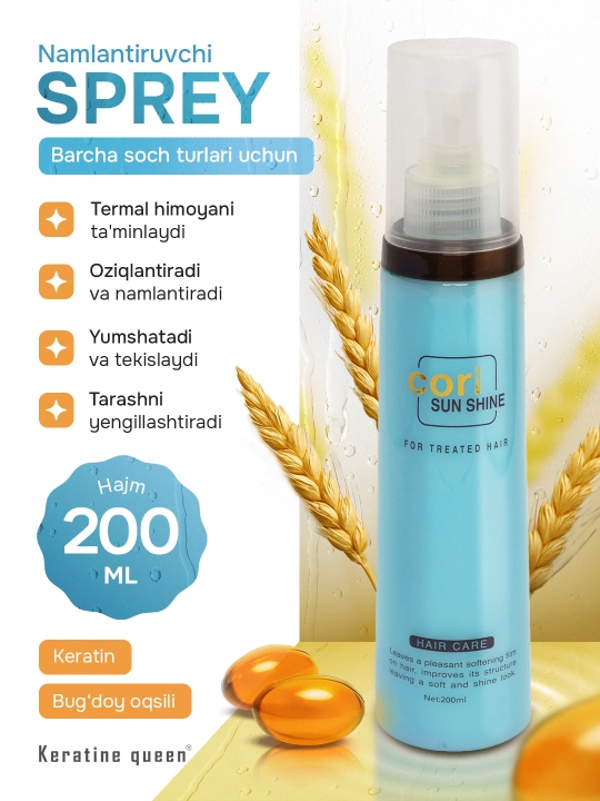 Namlantiruvchi sprey-mist Corl Sun Shine keratin va pantenol bilan 200 ml