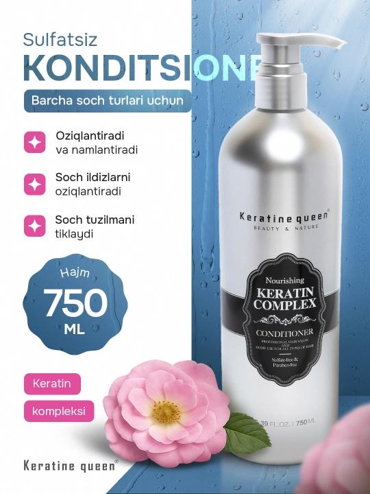 Konditsioner sulfatsiz keratinli kompleks sochlar uchun Keratine Queen, 750 ml