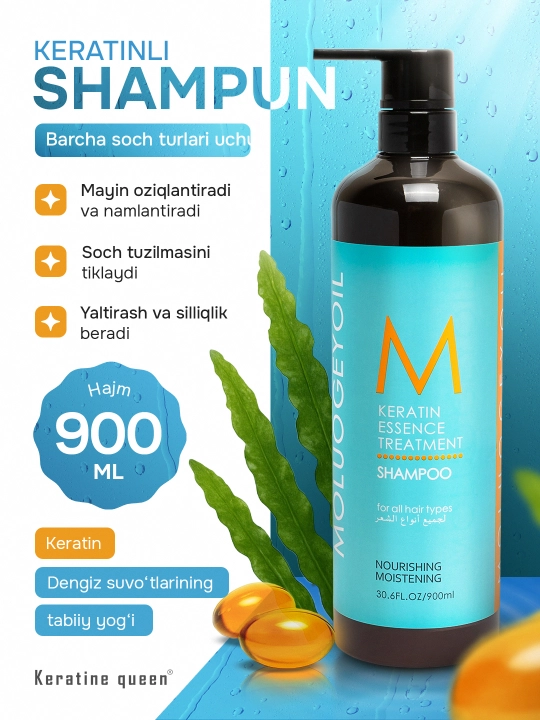Keratin Queen keratin shampuni, professional, barcha turdagi sochlar uchun, 900 ml