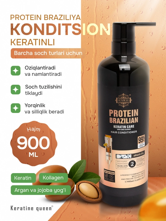 Keratin Queen professional keratin konditsioneri braziliya proteini bilan, 900 ml 