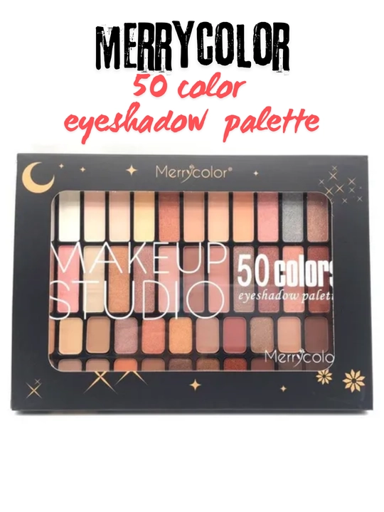 Merrycolor 50 rangli ko‘z teni — mat, saten va shimmer finsihli rang-aralash assortimenti