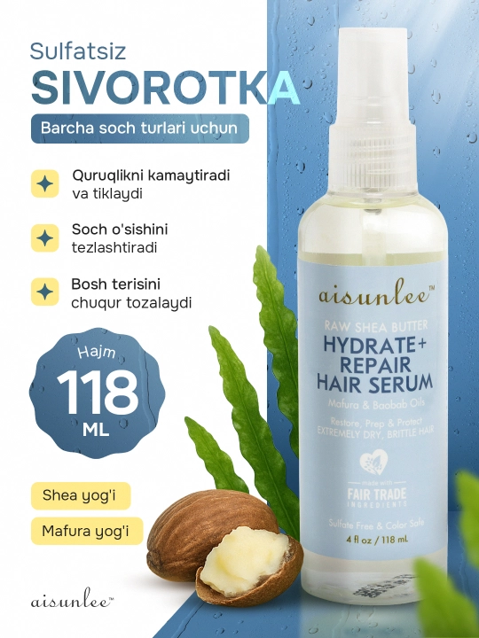 Keratine Queen sochlar uchun tiklovchi sariyog‘ – Shea yog‘i bilan, 118 ml