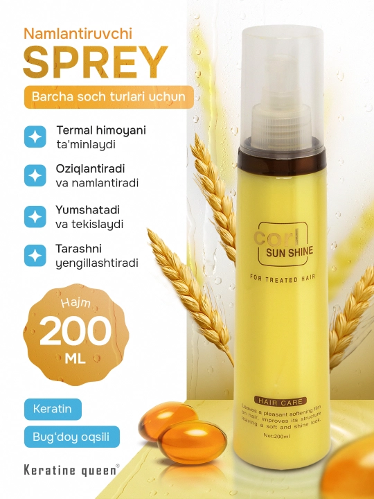 Namlantiruvchi sprey-mist Corl Sun Shine keratin va pantenol bilan 200 ml