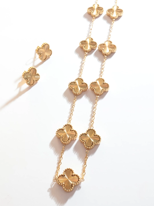 Комплект Van Cleef цепочка с кулоном, браслет, серьги, женская бижутерия