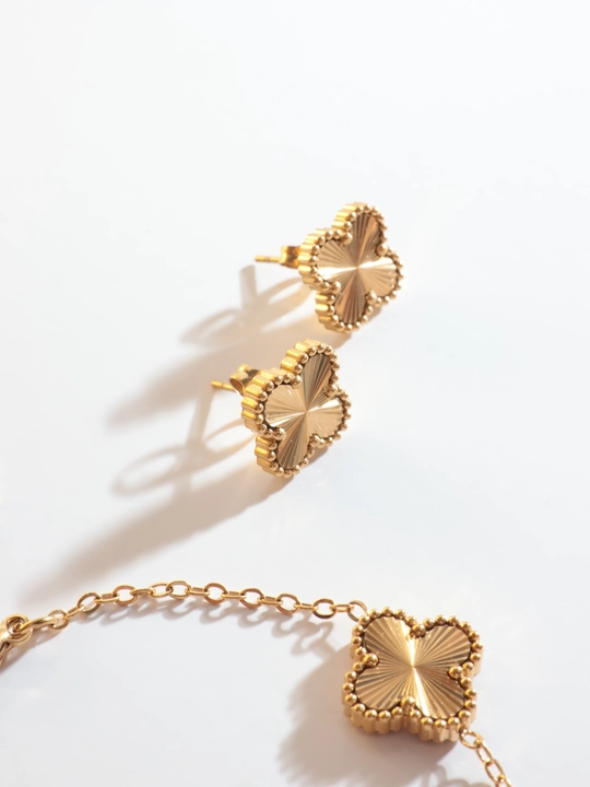 Комплект Van Cleef цепочка с кулоном, браслет, серьги, женская бижутерия