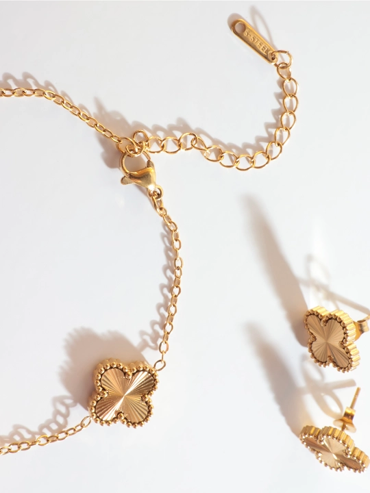 Комплект Van Cleef цепочка с кулоном, браслет, серьги, женская бижутерия