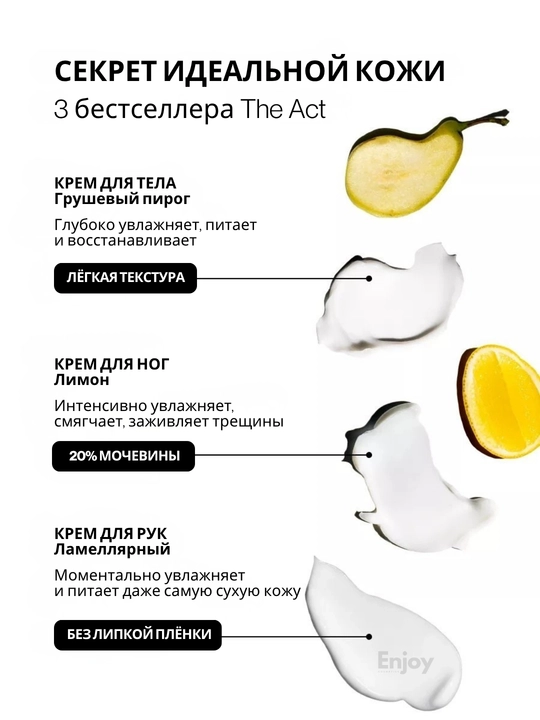 Набор косметики для тела The Act: крем для рук, крем для тела, крем для ног и ключ