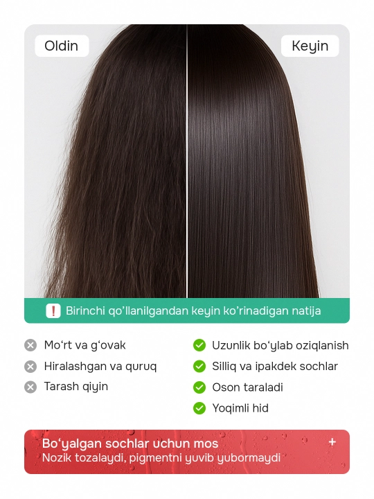 Keratin Queen kollagen-keratin shampuni, 800 ml, sochlarni tiklash va oziqlantirish uchun