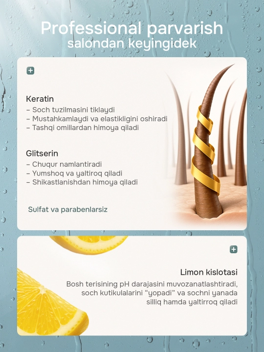 Sochni mustahkamlaydigan va namlovchi konditsioner Keratine Queen Profession, 3 litr