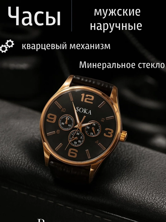 Очень красивые наручные часы золотого цвета для мужчин - 