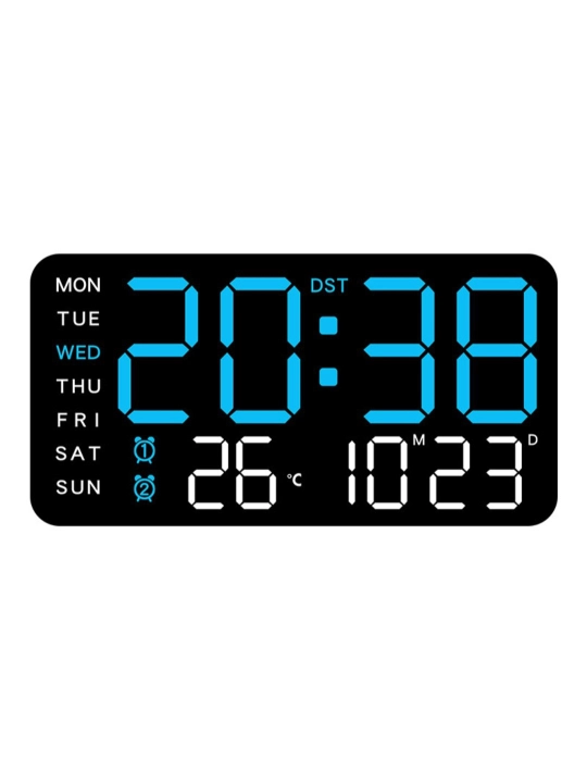 Yorqin ekran, termometr, kalendar, hafta kunlari va signalga ega elektron LED soat - 