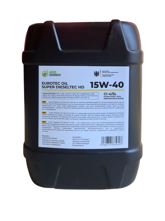 Agro Ishonch 15W-40 (CI-4/SL) dizel dvigatellari uchun motor moyi, 20 litr
