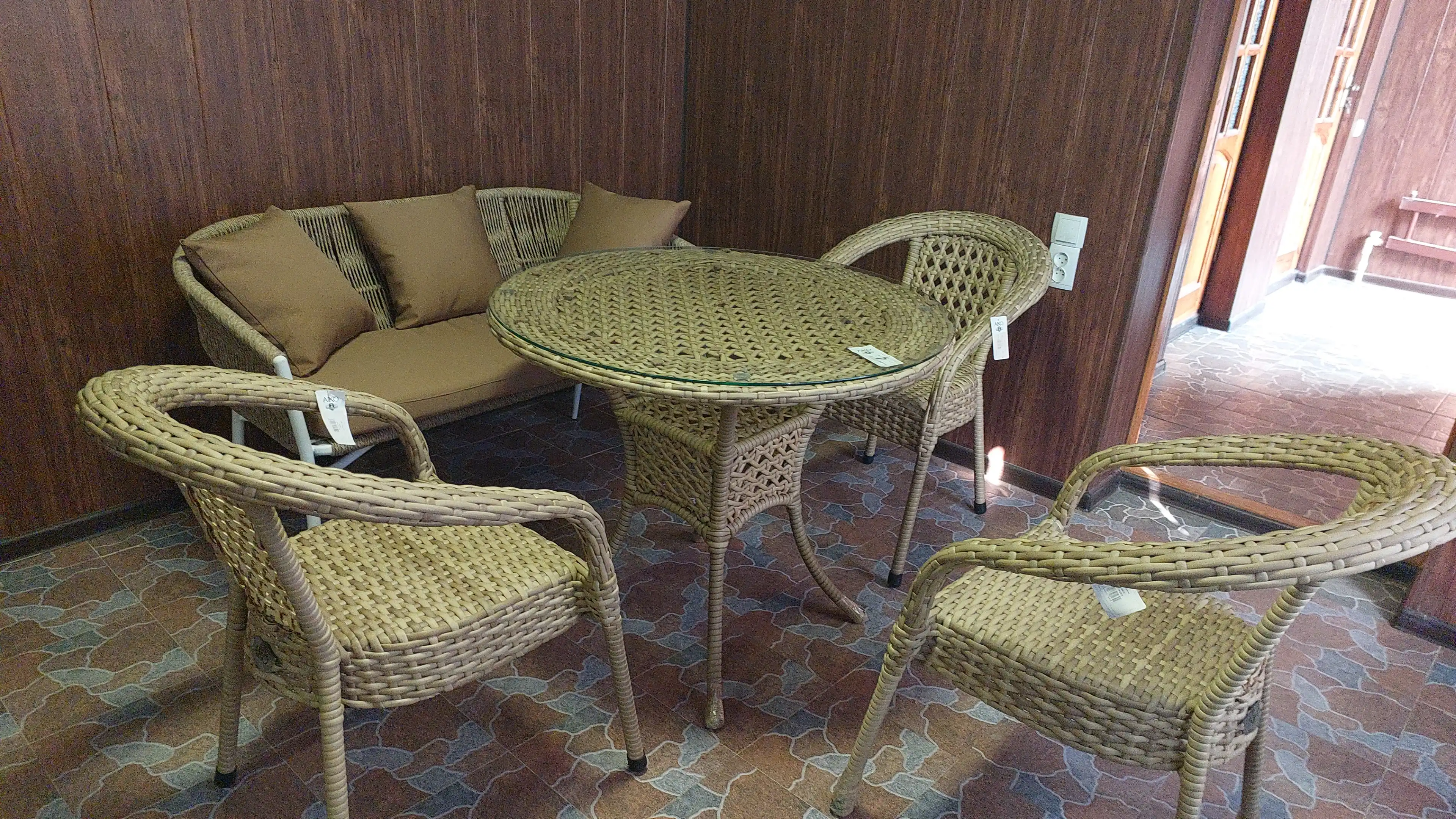 Bog' Divan AIKO Zoe, yostiqlar bilan birga, eko-rattan, uy uchun, 131 x 67 x 77 sm