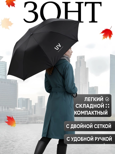 Элегантный зонт, унисекс- классический стиль и надёжная защита в дождь — SHOCKM-ZONT22-ЧЕРН