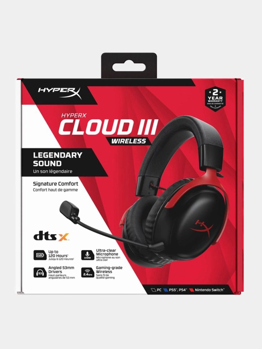 Simsiz o‘yin quloqliklari HyperX Cloud III simsiz o‘yin garniturasi PC, PS5, PS4