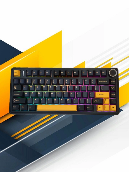 Aula F75 Simsiz + Bluetooth HotSwap RGB mexanik o‘yin klaviaturasi, qora