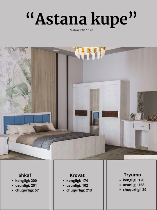 Yotoqxona mebeli, spalniy mebel, krovat, yotoqxona mebel, mebellar to'plami, shkaf   - 