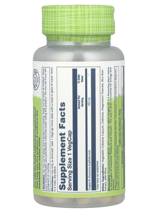 Evryikoma uzunbargli Tongkat Ali, Solaray, 400 mg, 60 ta vegetarian kapsula