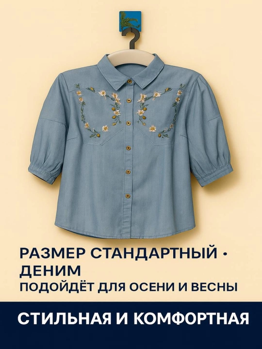 Коллекция джинсовых блузок синего цвета для женщин  - 