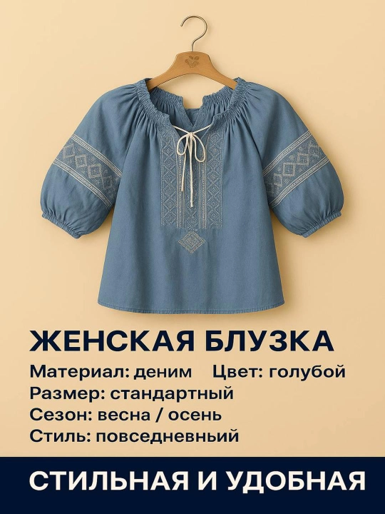 Ayollar uchun denim ko‘k bluzkalar kolleksiyasi - 