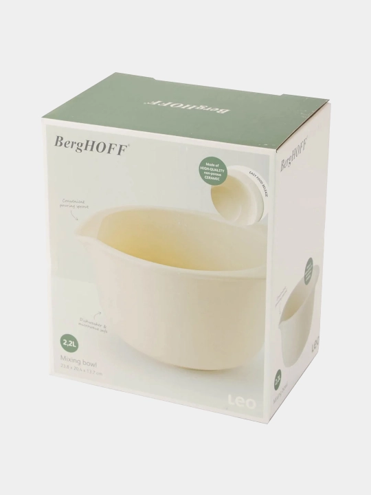 Миска BergHOFF LEO BALANCE, керамика, бежевая, для СВЧ и духовки, с крышкой, 2.2 л