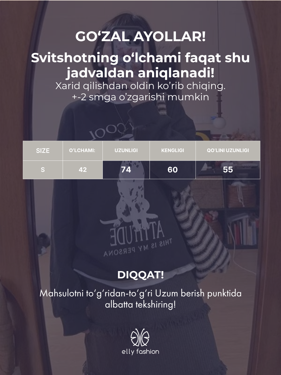 Ayollar uchun svitshot, tolstovka EllyFashion, qizlar uchun bosma naqshli futerdan