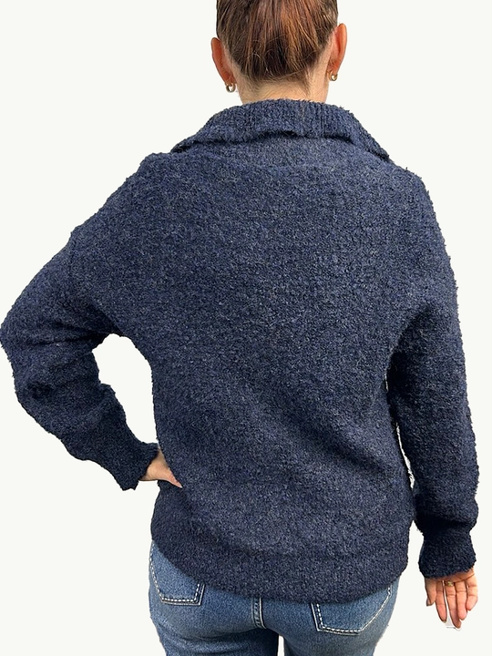 Ayollar uchun jun sviter, yumshoq, issiq, yarim zanjirli baland yoqali model