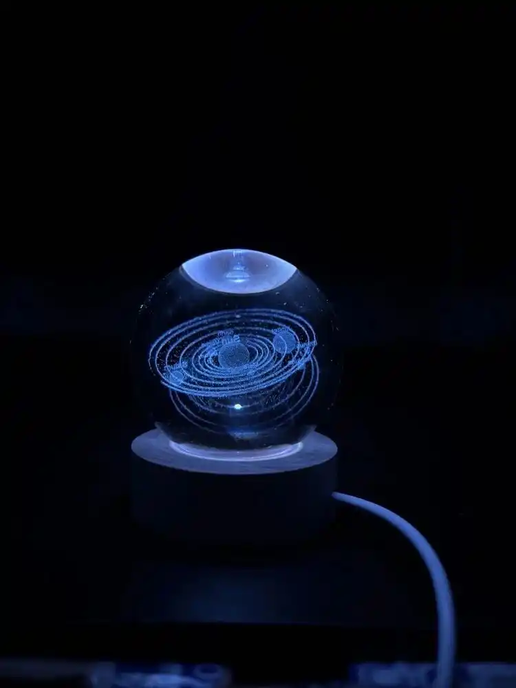 3D kristall tungi chiroq, ranglari almashib turadigan, RGB li, sovg‘a uchun ideal, 6 sm
