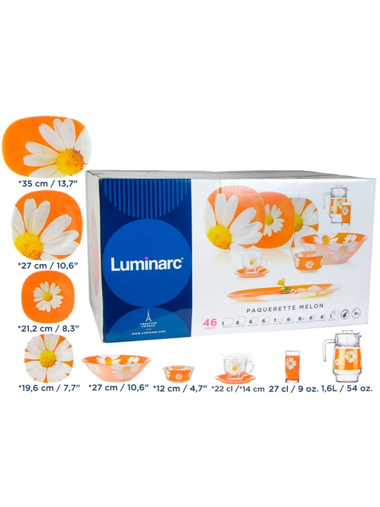 Столовый сервиз Luminarc, набор стеклянной посуды, 46 предметов, 6 персон