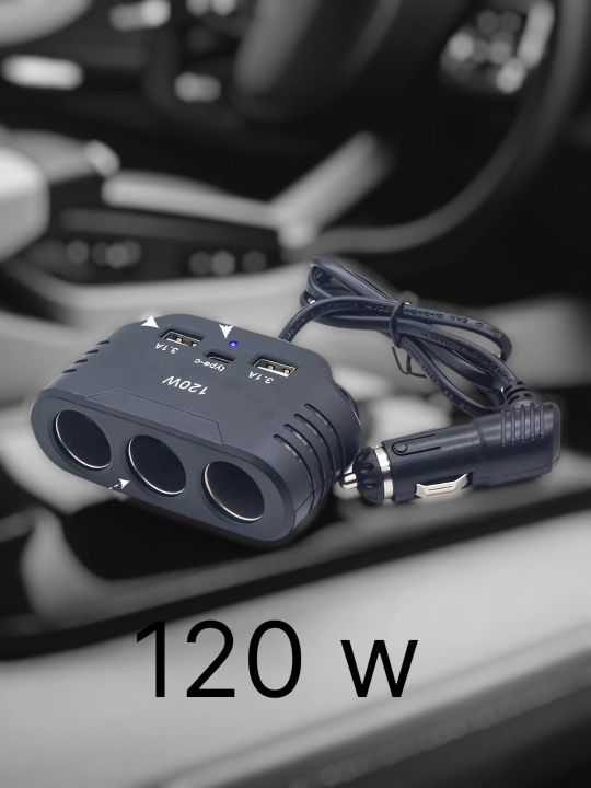 Avtomobil uchun 3 ta razyomli adapter USB va Type-C portlari bilan zaryadlovchi - 