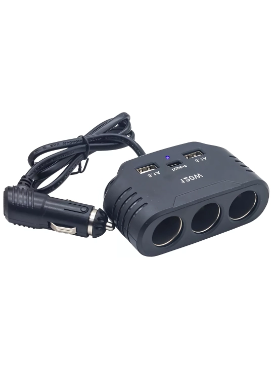 Avtomobil uchun 3 ta razyomli adapter USB va Type-C portlari bilan zaryadlovchi